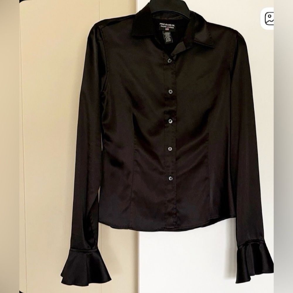 Polo Ralph Lauren Black Satin Button-Up Blouse